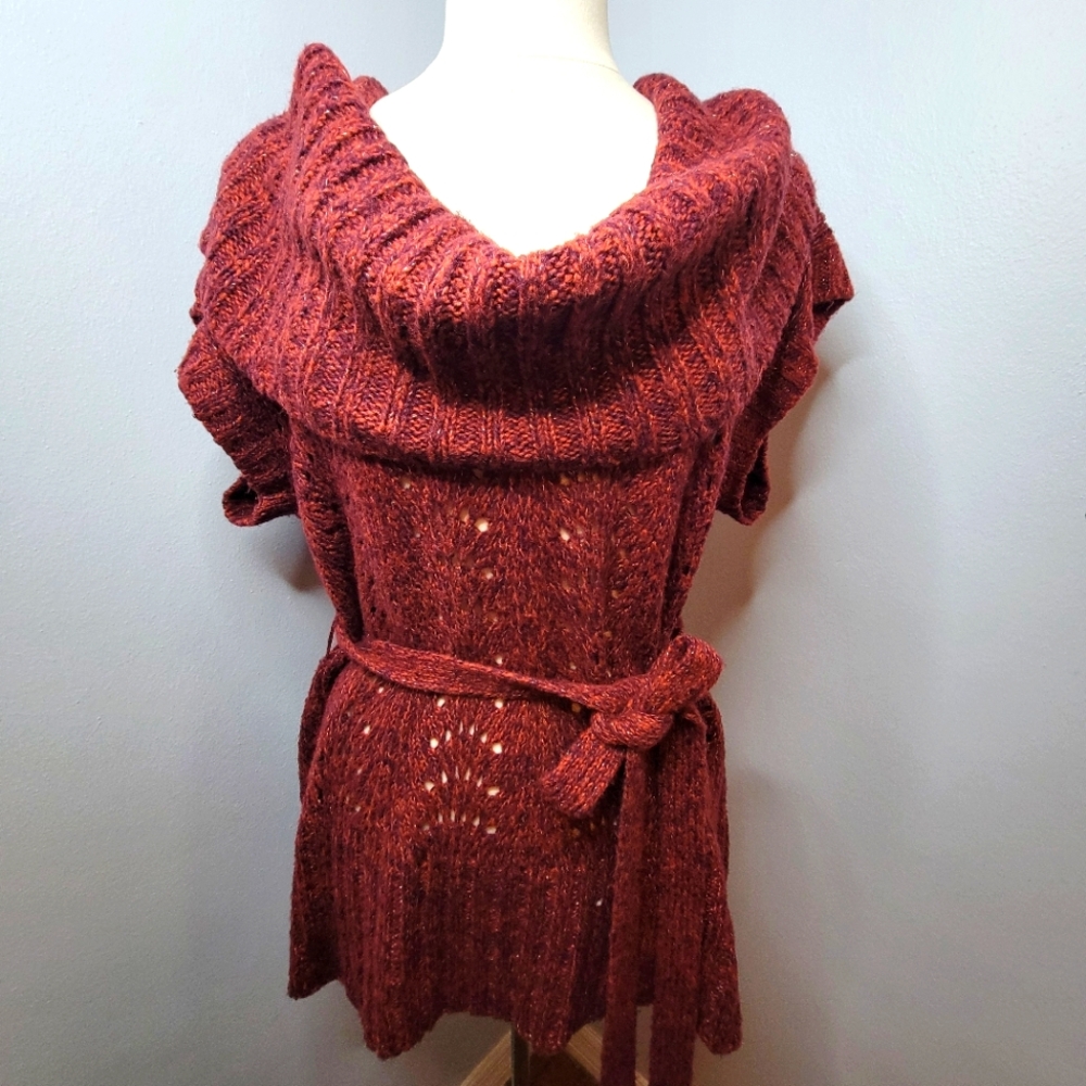 Torrid Women 1 Red Cowl Turtleneck Belted Sweater Loose Knit S/S Festive Holiday